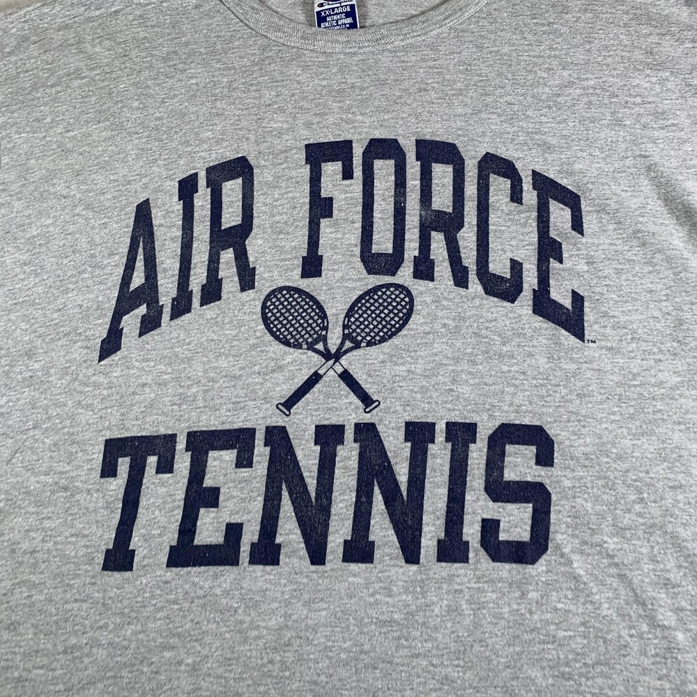 Vintage Air Force Tennis Shirt Mens 2XL Gray Champion Graphic Tee Short‎ Sleeve - Picture 2 of 11